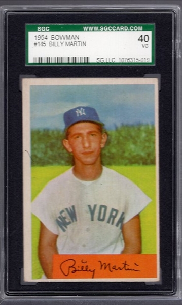 1954 Bowman Baseball- #145 Billy Martin, Yankees- SGC 40 (Vg)