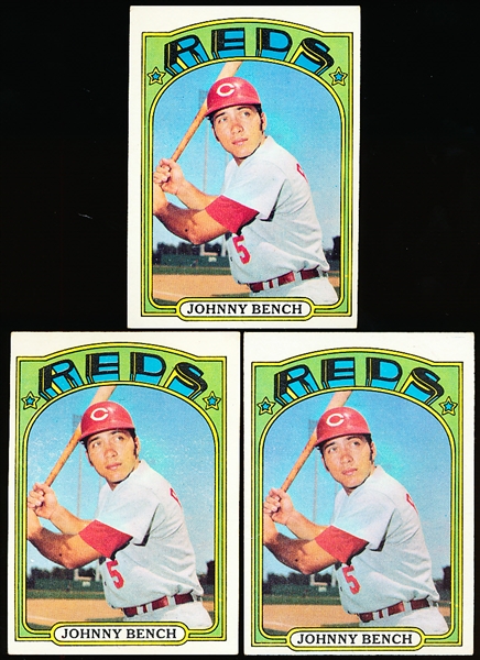 1972 Topps Bb- #433 Johnny Bench, Reds- 3 Cards