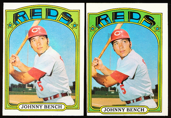 1972 Topps Bb- #433 Johnny Bench, Reds- 2 Cards