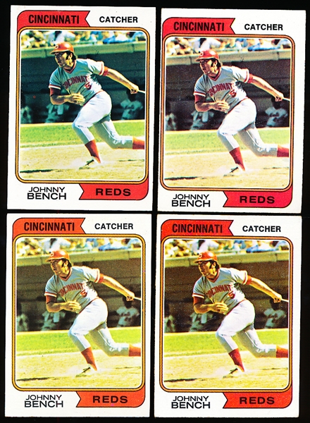 1974 Topps Bb- #10 Johnny Bench, Reds- 4 Cards