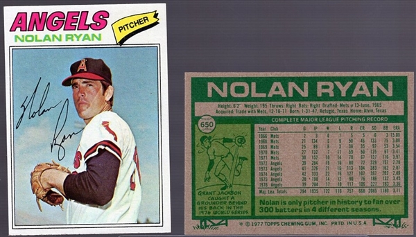 1977 Topps Bb- #650 Nolan Ryan, Angels- 7 Cards