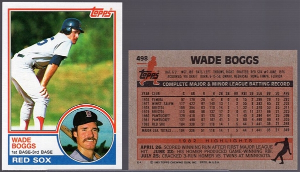 1983 Topps Baseball- #498 Wade Boggs RC- 7 Cards