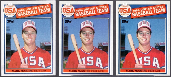 1985 Topps Bb- #401 Mark McGwire RC- 3 Cards