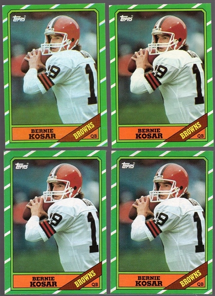 1986 Topps Fb- #187 Bernie Kosar RC- 4 Cards