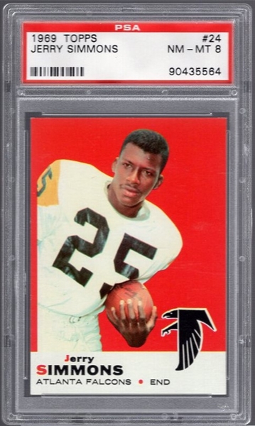 1969 Topps Football- #24 Jerry Simmons, Falcons- PSA Nm-Mt 8