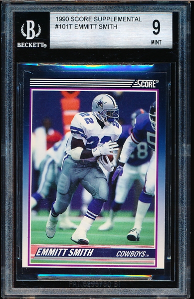 1990 Score Football - #101 T Emmitt Smith, Cowboys- Beckett 9 (Mint)