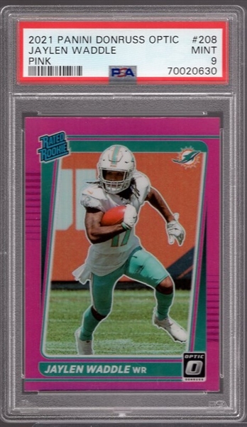 2021 Panini Donruss Optic Football- Pink- #208 Jaylen Waddle, Dolphins- PSA Mint 9