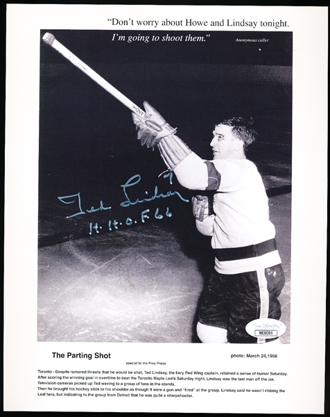 Autographed Ted Lindsay Detroit Red Wings NHL B/W 8” x 10” Photo- JSA Certified