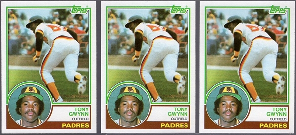 1983 Topps Bb- #482 Tony Gwynn RC- 3 Cards