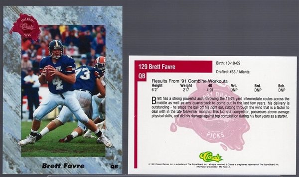 1991 Classic Draft Pick Football- #129 Brett Favre RC- 10 Cards