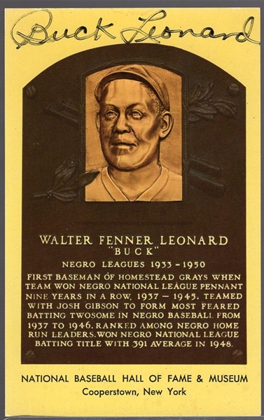 Autographed Buck Leonard Negro Leagues Baseball HOF Yellow Plaque Postcard- Card not cancelled