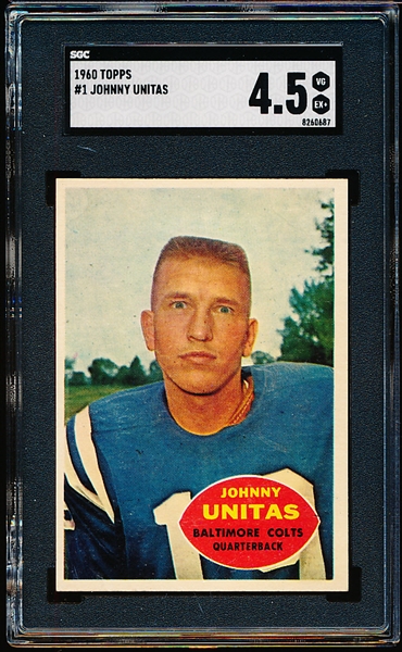 1960 Topps Ftbl. #1 Johnny Unitas- SGC Graded Very Good to Excellent + 4.5