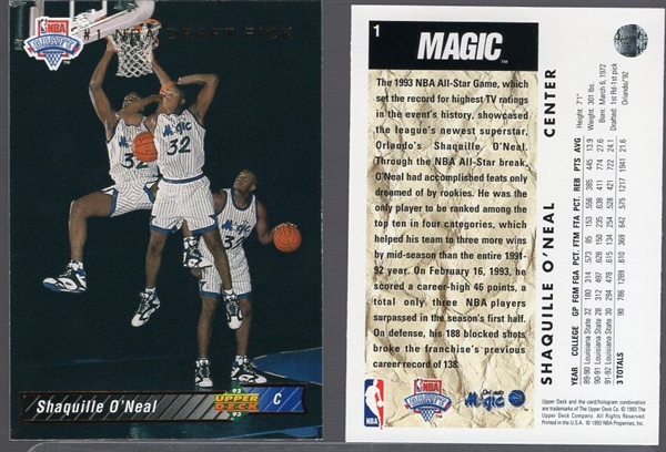 1992-93 Upper Deck Basketball- #1 Shaquille O’Neal RC- Draft Pick Card- 4 Cards