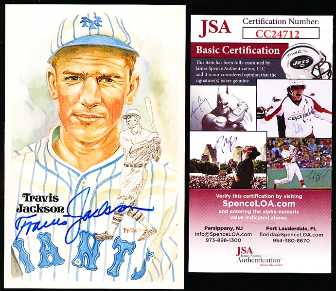 Autographed 1983 Perez-Steel Postcard- #179 Travis Jackson- #7622/10,000- JSA Certified