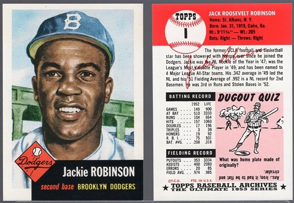 1991 Topps Bb “1953 Archives”- #1 Jackie Robinson, Dodgers- 12 Cards