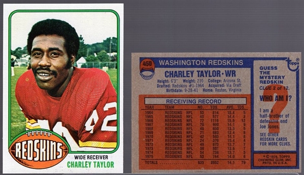 1976 Topps Fb- #450 Charley Taylor, Redskins- 8 Cards