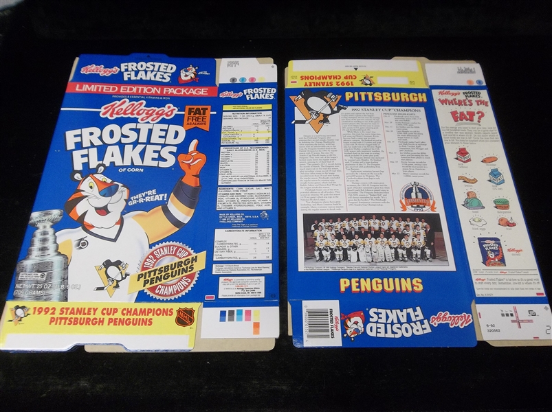 1992 Kellogg’s Frosted Flakes Pittsburgh Penguins Stanley Cup Champions 25oz Unfolded/ Unused Cereal Boxes- 7 Boxes