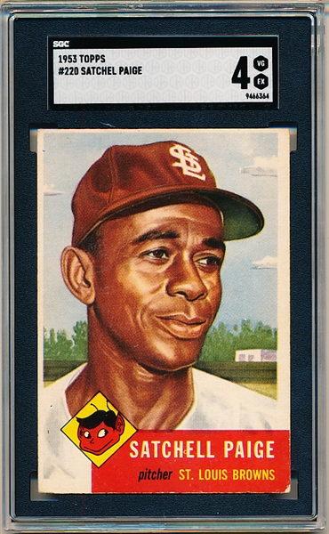 1953 Topps Baseball- #220 Satchell Paige, St. Louis Browns- SGC 4 (Vg-Ex)