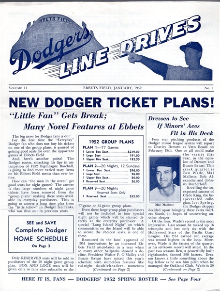 January 1952 Brooklyn Dodgers Line Drives MLB Newsletter