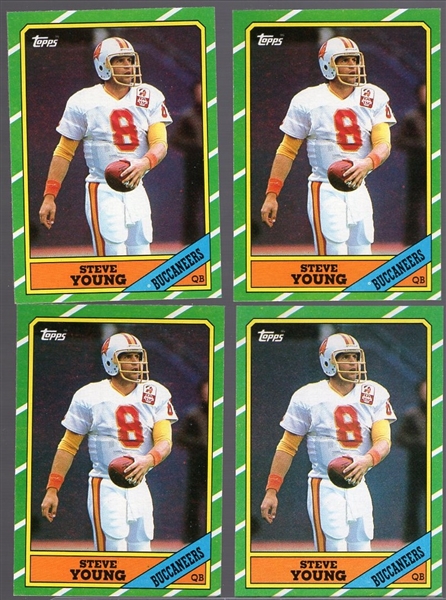 1986 Topps Football- #374 Steve Young, Buccaneers- 4 Cards