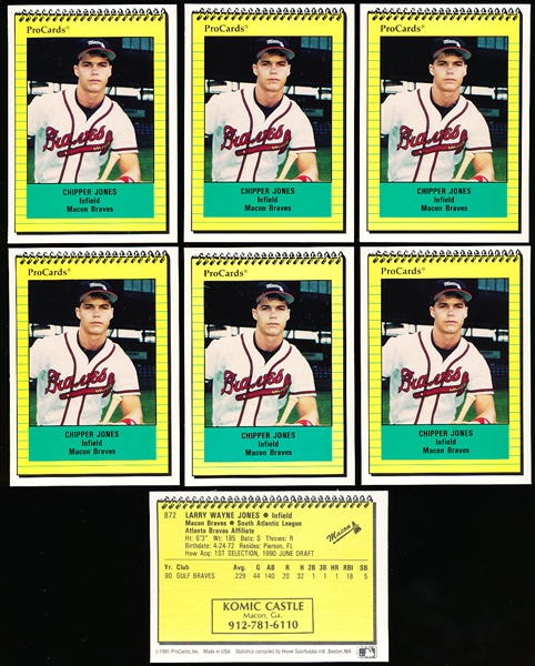 1991 ProCards Minor League Bb- #872 Chipper Jones, Macon Braves- 7 Cards