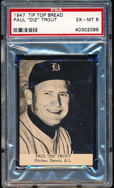 1947 Tip Top Bread Baseball- Paul “Diz” Trout, Detroit Tigers- PSA Ex-Mt 6