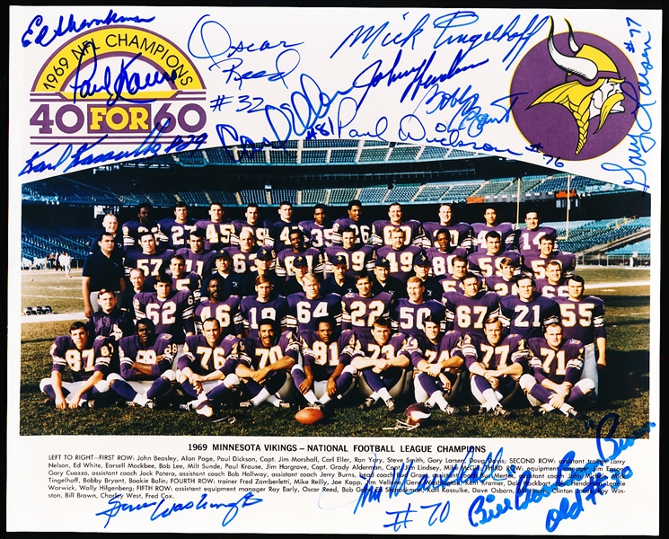 Autographed 1969 Minnesota Vikings NFL Champions Color 8” x 10” Team Picture- Signed by 13 Players