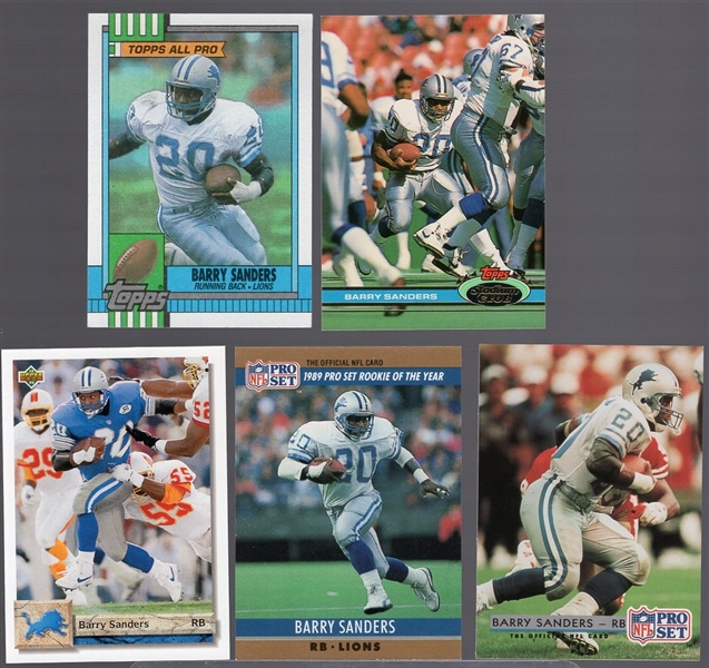 Barry Sanders Football Card Lot- 90 Asst- 1990 to 1992