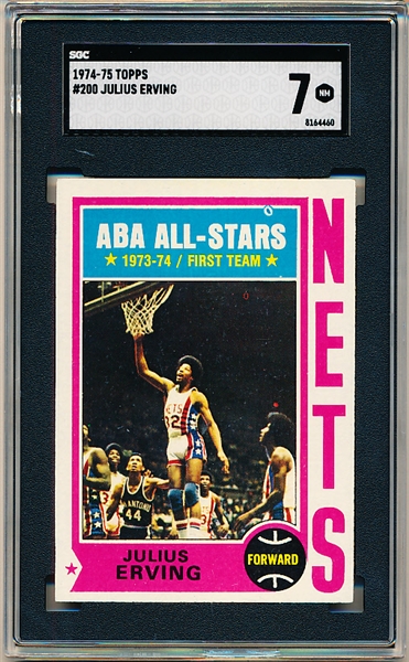 1974-75 Topps Basketball- #200 Julius Erving, Nets- SGC 7 (NM)