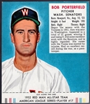 1952 Red Man Bb with Tab- AL#17 Bob Porterfield, Wash- March expiration back.