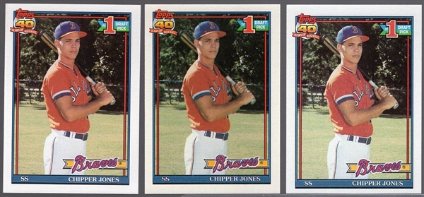 1991 Topps Bsbl. #333 Chipper Jones RC, Braves- 3 Cards