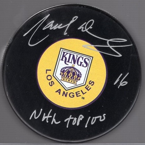 Autographed Marcel Dionne Los Angeles Kings Official Vintage NHL Logo Puck- CoJo Sport Collectables Hologram Certification