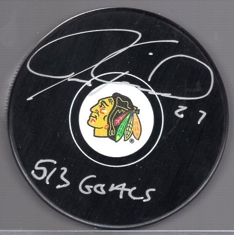 Autographed Jeremy Roenick Chicago Black Hawks Official NHL Logo Puck- Schwartz Sports Certified