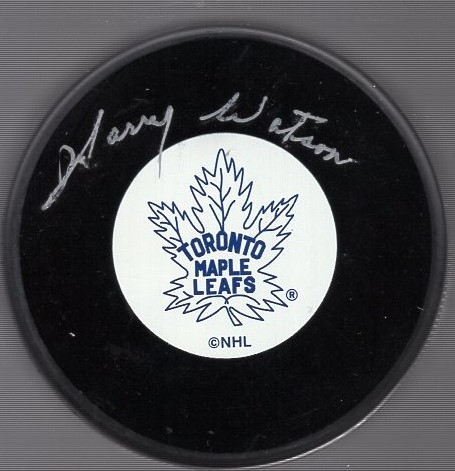 Autographed Harry Watson Toronto Maple Leafs Official NHL Logo Puck- Schwartz Sports Certified