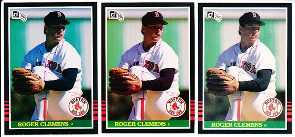 1985 Donruss Bb- #273 Roger Clemens RC, Red Sox- 3 Cards