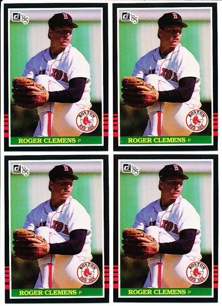 1985 Donruss Bb- #273 Roger Clemens RC, Red Sox- 4 Cards