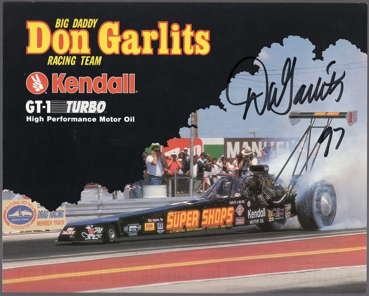 Autographed Don Garlits Top Fuel Drag Racing Color 8” x 10” Kendall GT-1 Turbo Handout