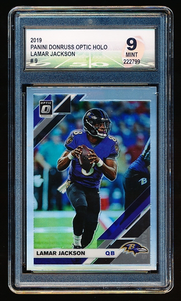 2019 Panini Donruss Optic Ftbl. “Prizm Holo” #9 Lamar Jackson- Diamond Authentic Graded Mint 9.