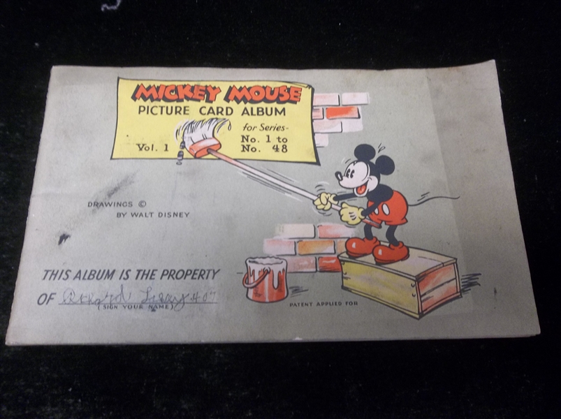 1935 Gum Inc. “Mickey Mouse” Picture Card Album Volume 1 (2nd Version) with 21 Diff. Cards Glued Inside