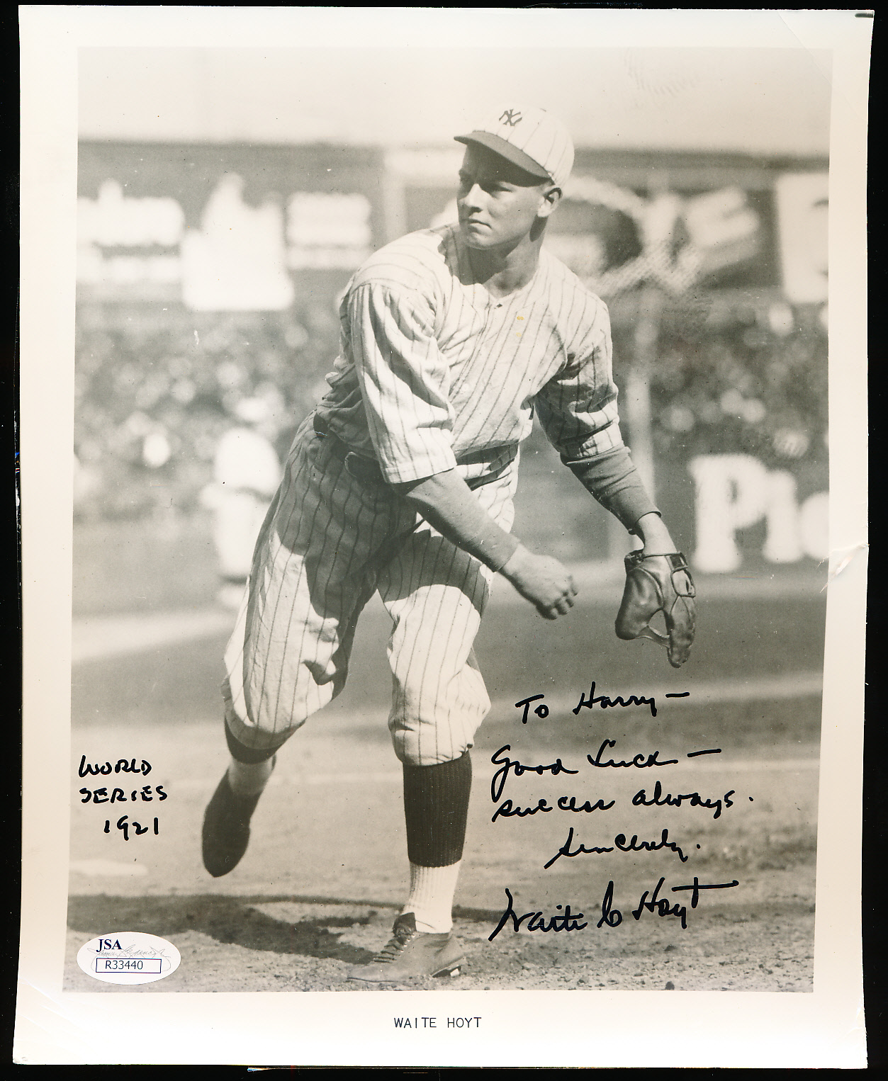 Lot Detail - Autographed & Personalized Waite Hoyt 8x10” B & W N.Y ...