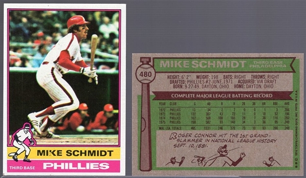 1976 Topps Bb- #480 Mike Schmidt, Phillies- 6 Cards