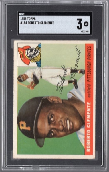 1955 Topps Baseball- #164 Roberto Clemente, Pirates RC- SGC 3 (Vg)