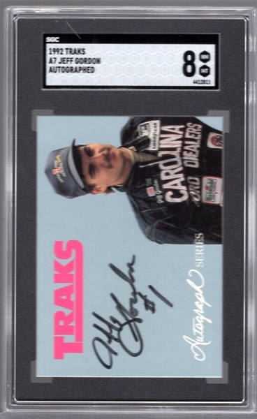 1992 Traks Racing- #A7 Jeff Gordon- Certified Autographed Card- SGC 8 (Nm-Mt)