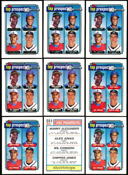 1992 Topps Bb- #551 Chipper Jones Top Prospect- 90 Cards (3 Gold, 2 Gold Winner)