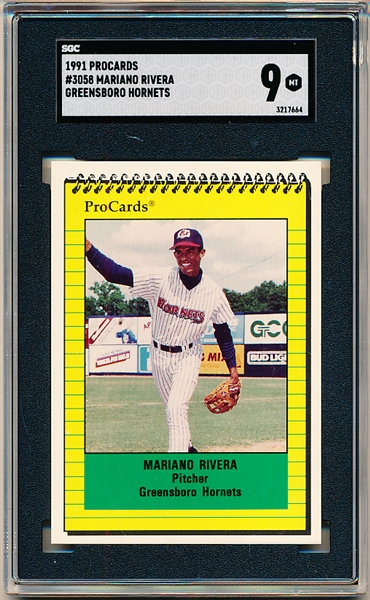 1991 ProCards Minor League Bb- #3058 Mariano Rivera, Greensboro Hornets- SGC 9 (MT)