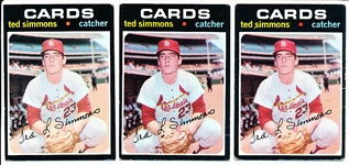 1971 Topps Bb- #117 Ted Simmons RC- 3 Cards