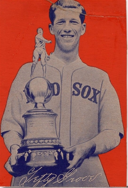 1935 Wheaties Baseball- Lefty Grove, Red Sox- Holding Trophy