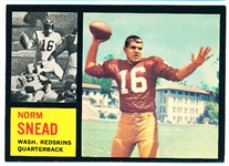 1962 Topps Ftbl. #164 Norm Snead RC SP, Redskins