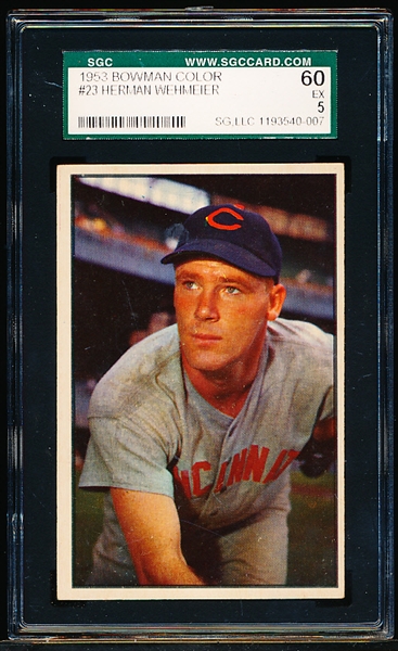 1953 Bowman Baseball Color- #23 Herm Wehmeier, Reds- SGC 60 (Ex 5)