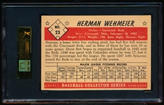 1953 Bowman Baseball Color- #23 Herm Wehmeier, Reds- SGC 60 (Ex 5)